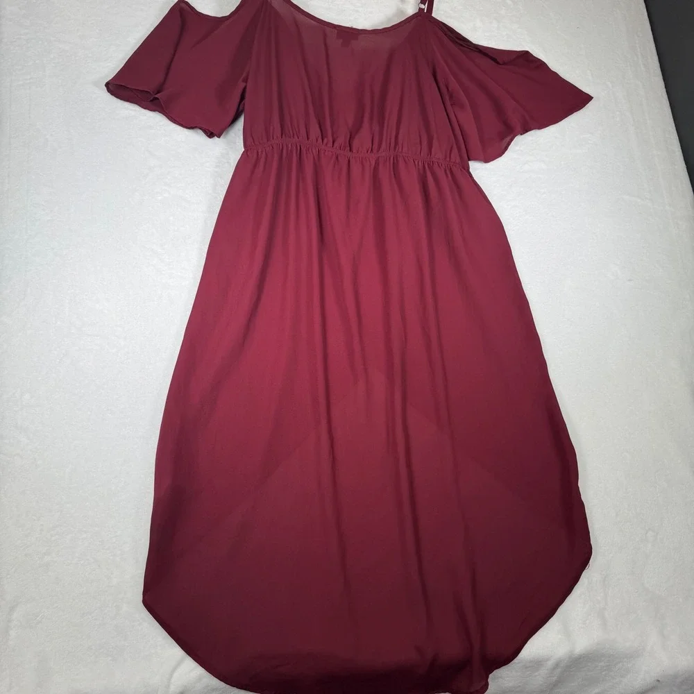 Torrid Burgundy Cold Shoulder High Low Maxi Dress 2 2X 10697312 | Womens Plus 2X - Picture 3 of 9